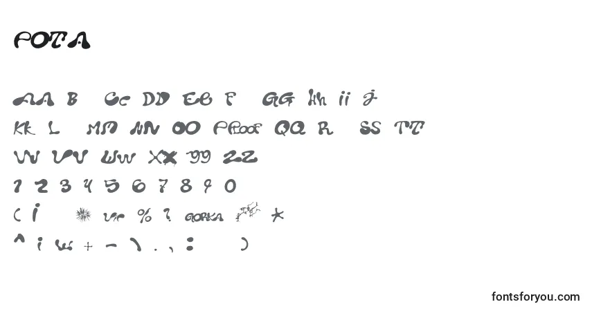 Schriftart Pota – Alphabet, Zahlen, spezielle Symbole