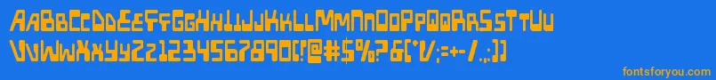 フォントXpedcond – オレンジ色の文字が青い背景にあります。