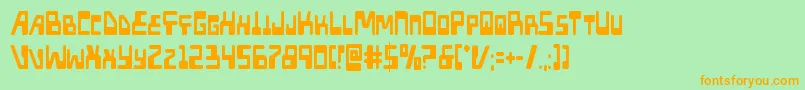 フォントXpedcond – オレンジの文字が緑の背景にあります。