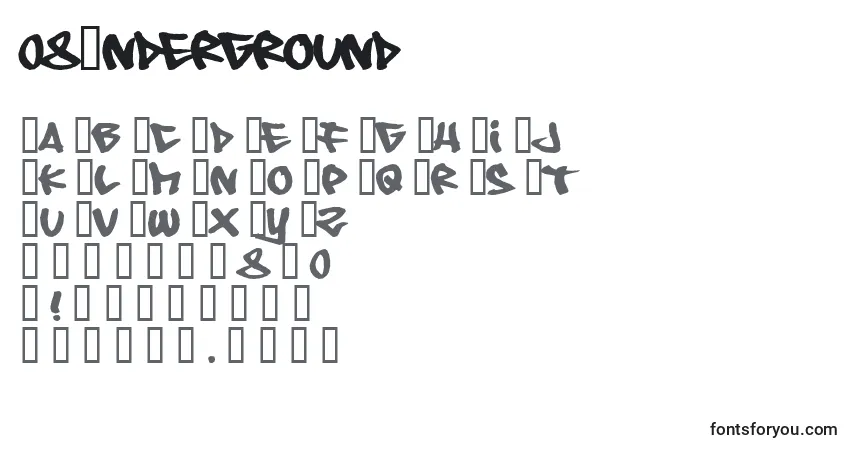 Fuente 08Underground - alfabeto, números, caracteres especiales