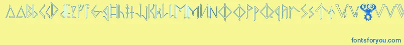OdinsSpearRaggedHollow-Schriftart – Blaue Schriften auf gelbem Hintergrund