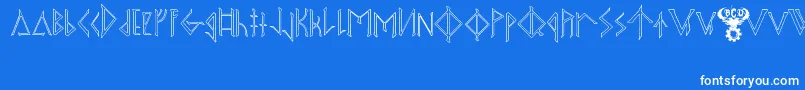 OdinsSpearRaggedHollow-Schriftart – Weiße Schriften auf blauem Hintergrund