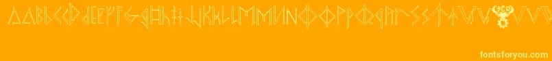 Подробнее о шрифте OdinsSpearRaggedHollow Шрифт OdinsSpearRaggedHollow – жёлтые шрифты на оранжевом фоне