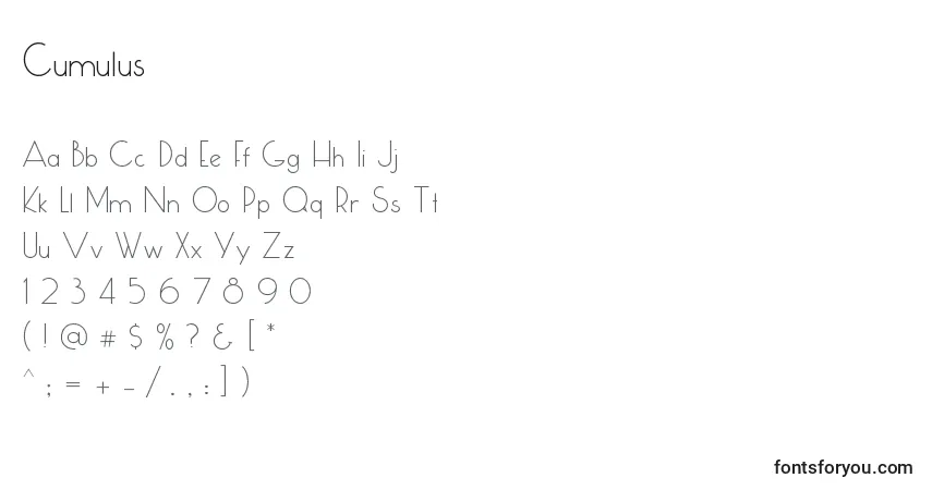 Czcionka Cumulus – alfabet, cyfry, specjalne znaki