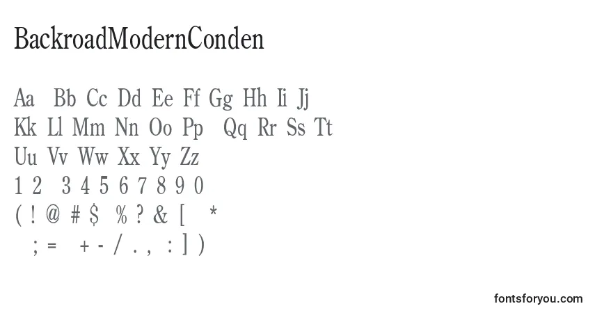 Schriftart BackroadModernConden – Alphabet, Zahlen, spezielle Symbole