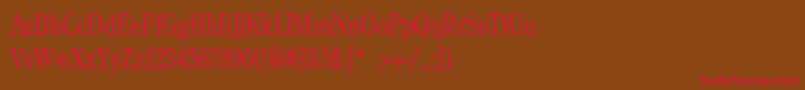 フォントBackroadModernConden – 赤い文字が茶色の背景にあります。