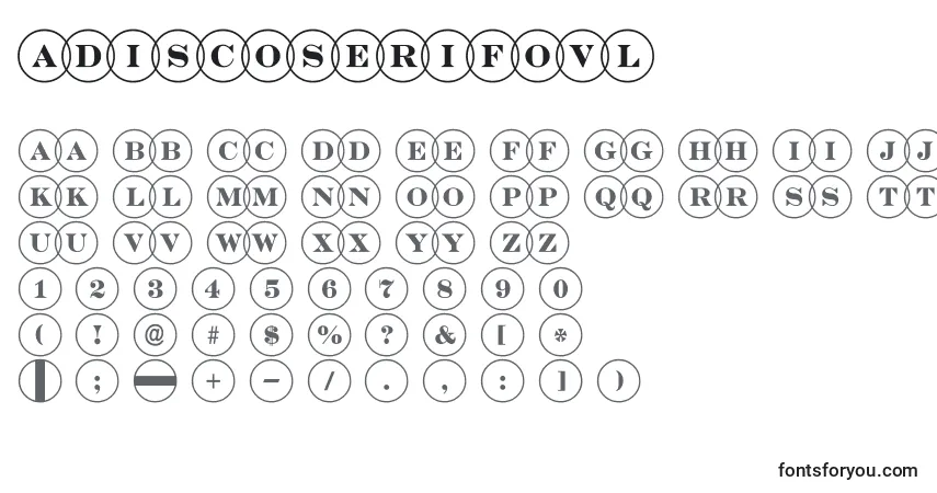 Czcionka ADiscoserifovl – alfabet, cyfry, specjalne znaki