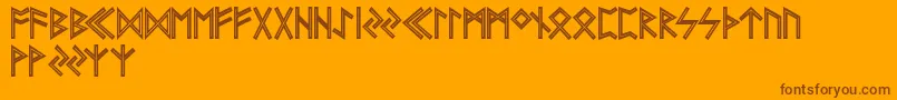 FutharkAoeInline-Schriftart – Braune Schriften auf orangefarbenem Hintergrund