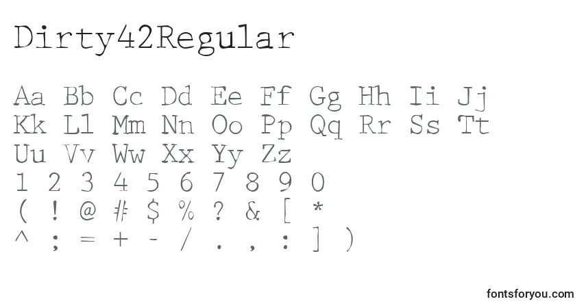 Czcionka Dirty42Regular – alfabet, cyfry, specjalne znaki