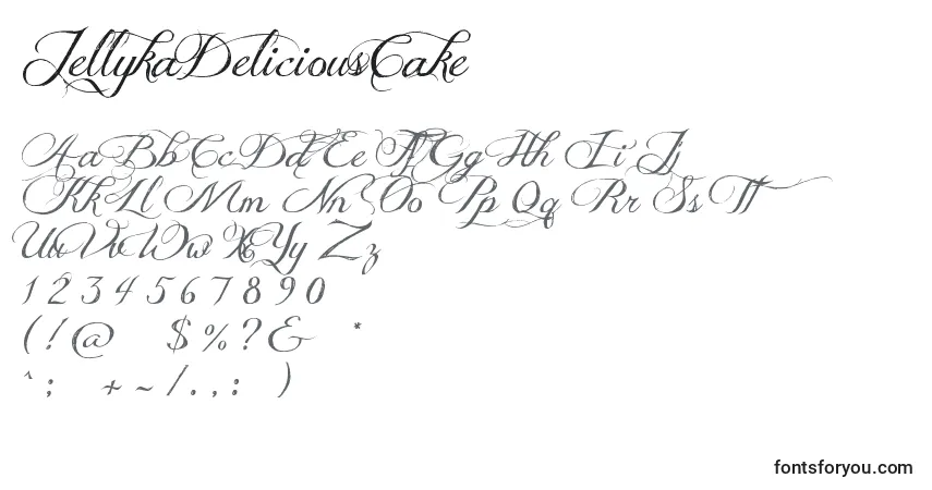 Czcionka JellykaDeliciousCake – alfabet, cyfry, specjalne znaki