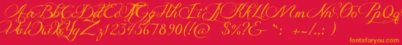 JellykaDeliciousCake-Schriftart – Orangefarbene Schriften auf rotem Hintergrund