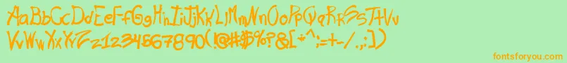 フォントRashand – オレンジの文字が緑の背景にあります。