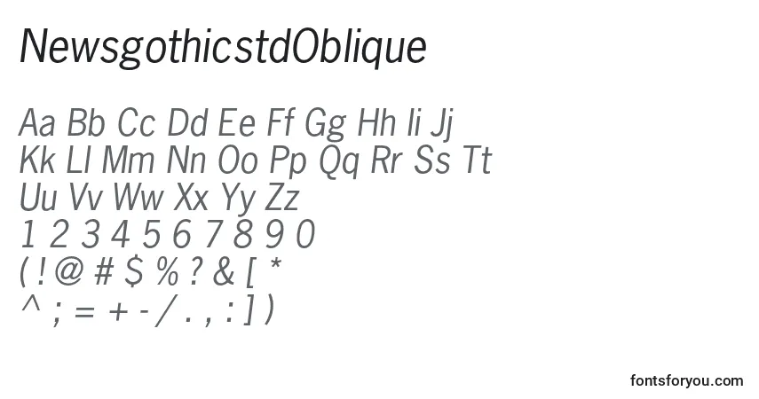Шрифт NewsgothicstdOblique – алфавит, цифры, специальные символы
