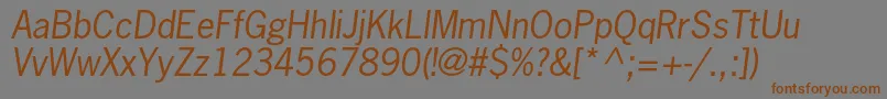 フォントNewsgothicstdOblique – 茶色の文字が灰色の背景にあります。