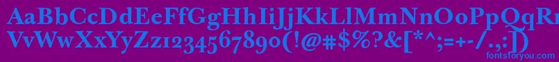 JbaskervilletmedBold-Schriftart – Blaue Schriften auf violettem Hintergrund