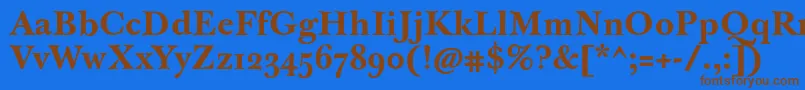 フォントJbaskervilletmedBold – 茶色の文字が青い背景にあります。