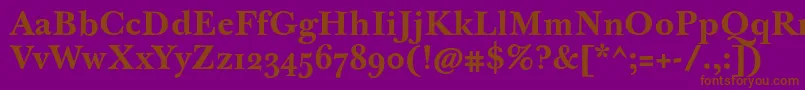 JbaskervilletmedBold-Schriftart – Braune Schriften auf violettem Hintergrund