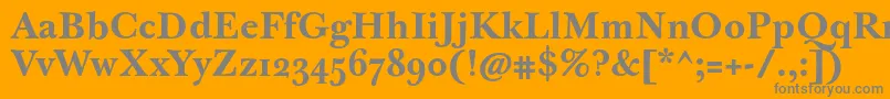 JbaskervilletmedBold-fontti – harmaat kirjasimet oranssilla taustalla