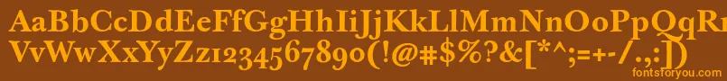JbaskervilletmedBold-Schriftart – Orangefarbene Schriften auf braunem Hintergrund