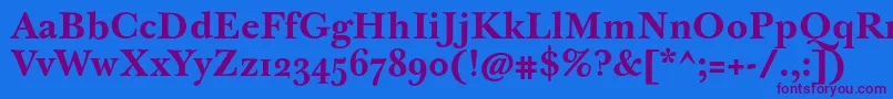 JbaskervilletmedBold-Schriftart – Violette Schriften auf blauem Hintergrund