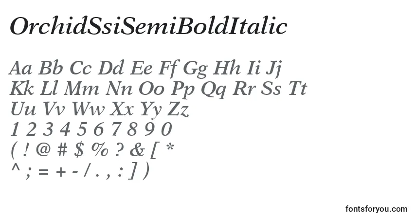 A fonte OrchidSsiSemiBoldItalic – alfabeto, números, caracteres especiais