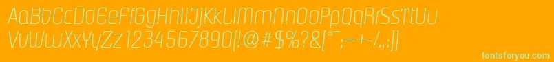 Fonte PasadenaserialXlightItalic – fontes verdes em um fundo laranja