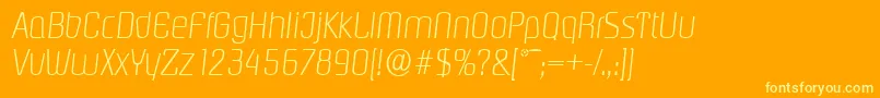 Weitere Informationen zur PasadenaserialXlightItalic-Schriftart PasadenaserialXlightItalic-Schriftart – Gelbe Schriften auf orangefarbenem Hintergrund