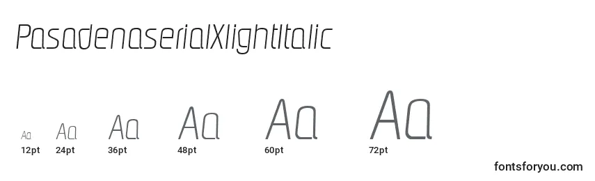 Размеры шрифта PasadenaserialXlightItalic