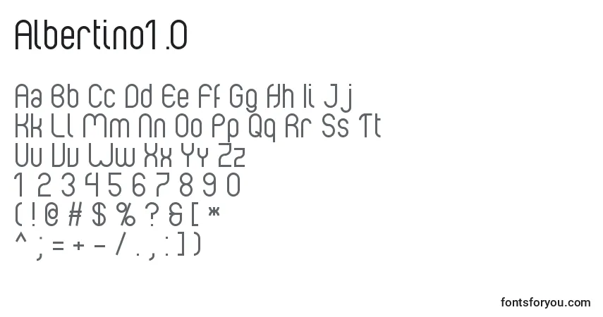 Czcionka Albertino1.0 – alfabet, cyfry, specjalne znaki