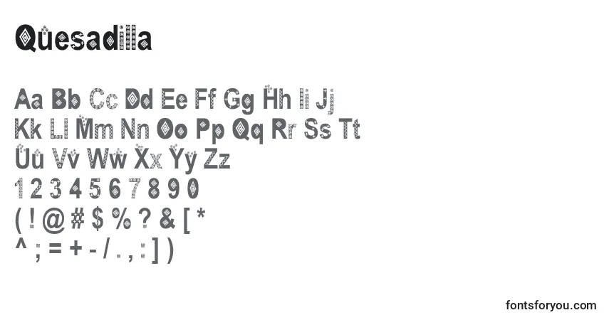 Czcionka Quesadilla – alfabet, cyfry, specjalne znaki