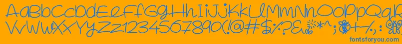 SpringInMyStep-Schriftart – Blaue Schriften auf orangefarbenem Hintergrund