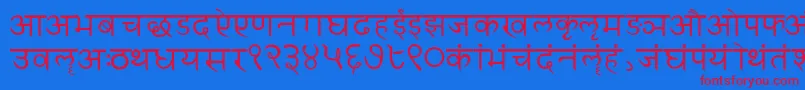 Sanskritwriting-Schriftart – Rote Schriften auf blauem Hintergrund