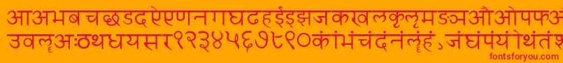 Sanskritwriting-Schriftart – Rote Schriften auf orangefarbenem Hintergrund