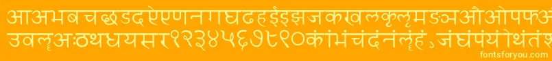 Sanskritwriting-Schriftart – Gelbe Schriften auf orangefarbenem Hintergrund