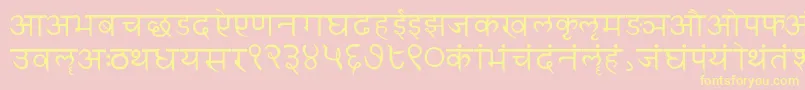 Sanskritwriting-Schriftart – Gelbe Schriften auf rosa Hintergrund