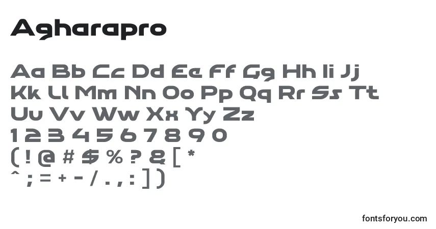 Schriftart Agharapro – Alphabet, Zahlen, spezielle Symbole