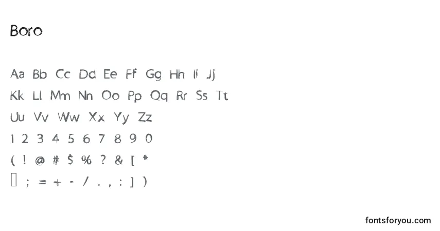 Czcionka Boro – alfabet, cyfry, specjalne znaki
