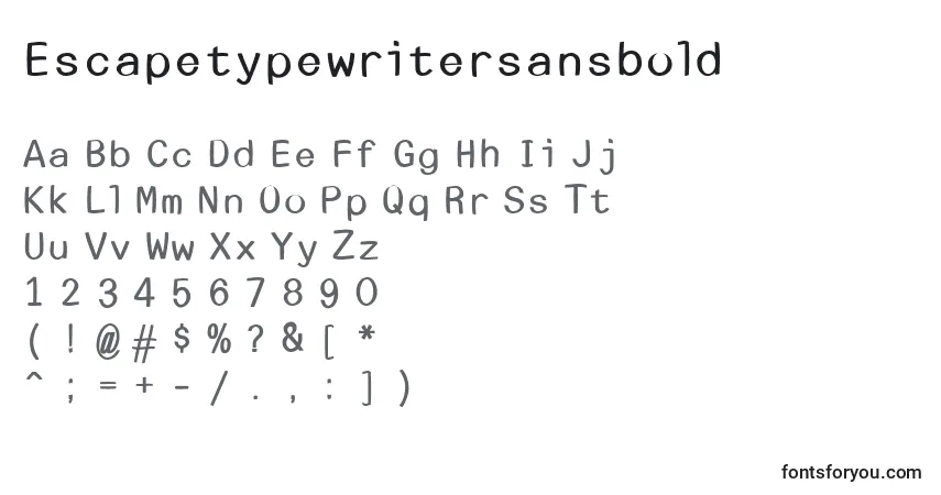 Czcionka Escapetypewritersansbold – alfabet, cyfry, specjalne znaki