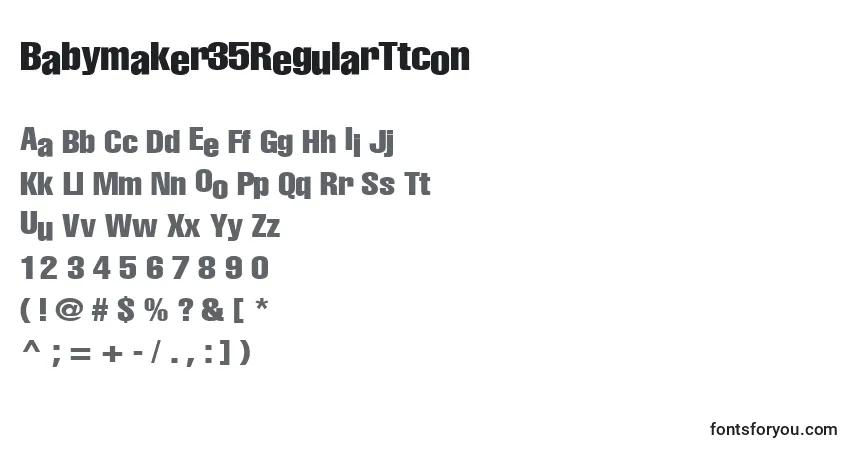 Czcionka Babymaker35RegularTtcon – alfabet, cyfry, specjalne znaki