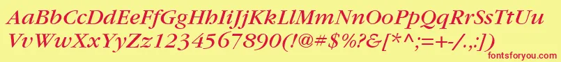 フォントItcGaramondLtBookItalic – 赤い文字の黄色い背景