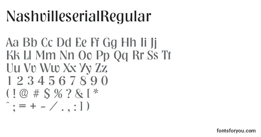 Schriftart NashvilleserialRegular – Alphabet, Zahlen, spezielle Symbole