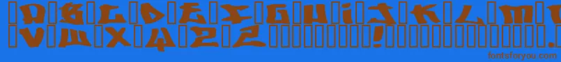 フォントWriters ffy – 茶色の文字が青い背景にあります。