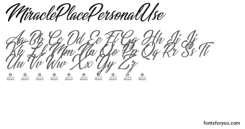 Czcionka MiraclePlacePersonalUse – alfabet, cyfry, specjalne znaki