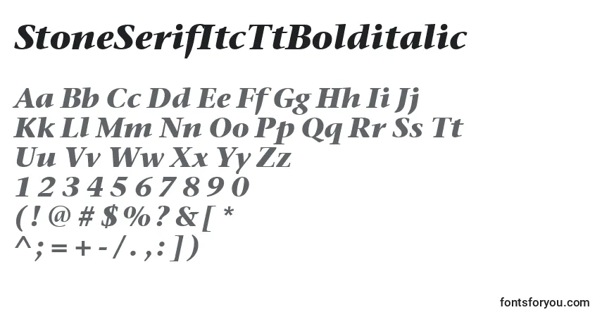 Czcionka StoneSerifItcTtBolditalic – alfabet, cyfry, specjalne znaki