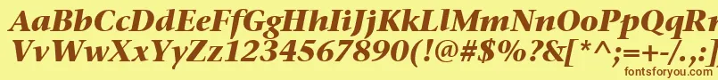 フォントStoneSerifItcTtBolditalic – 茶色の文字が黄色の背景にあります。