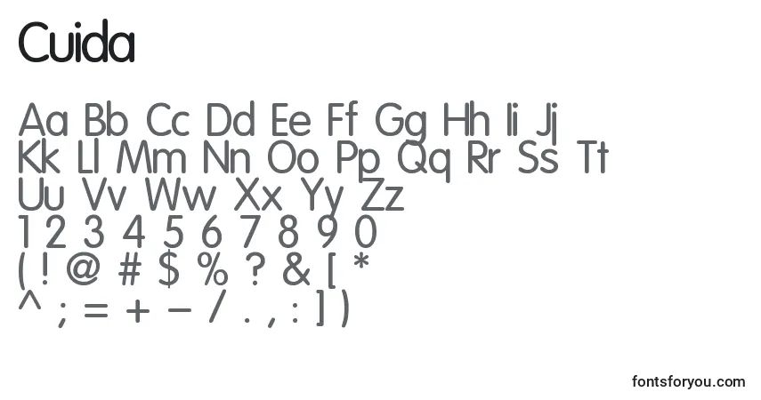 A fonte Cuida – alfabeto, números, caracteres especiais