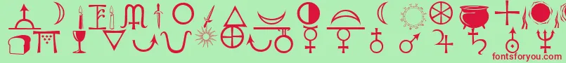 フォントAstrological – 赤い文字の緑の背景