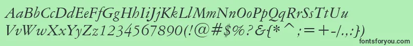 フォントAmericanGaramondItalicBt – 緑の背景に黒い文字