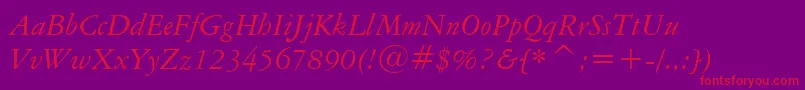 AmericanGaramondItalicBt-Schriftart – Rote Schriften auf violettem Hintergrund