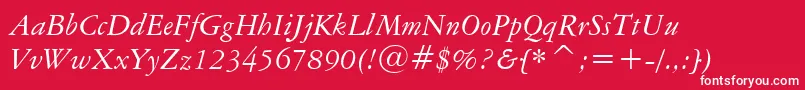 AmericanGaramondItalicBt-fontti – valkoiset fontit punaisella taustalla